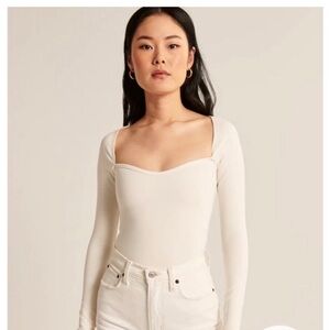 Abercrombie & Fitch Bodysuit Womens LG Ivory Babydoll Long Sleeve Sweater Knit